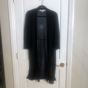 Curio from Anthropology Long Black Textured Thin Cardigan with side Splits